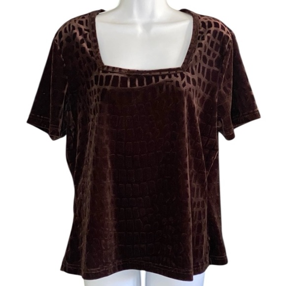 French Laundry Tops - Vintage French Laundry Velvet Top Square Neck Chocolate Brown XL 90’s Retro Glam